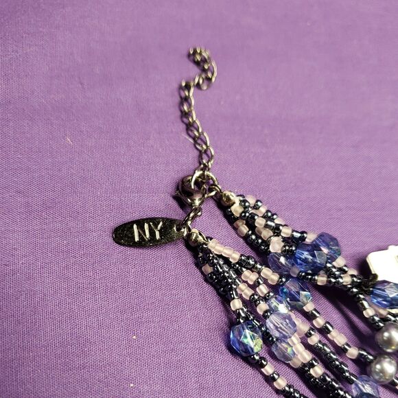 New York And Company Necklace, Multistrand Seed Bead, Rhinestone Pendant w/tags - Picture 6 of 12